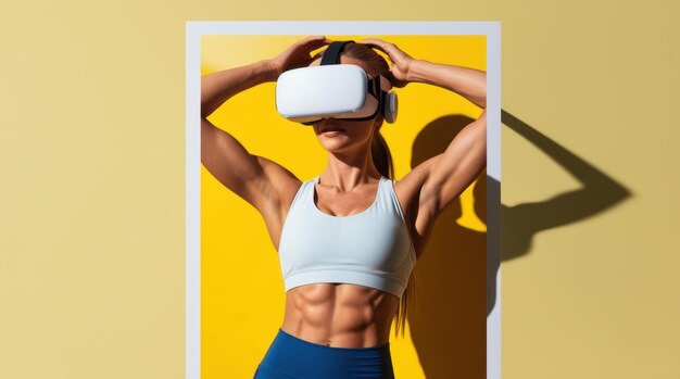 a woman wearing a virtual reality headset is wearing a virtual reality headset