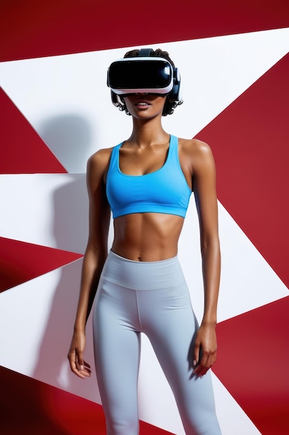 Photo a woman wearing a virtual reality headset is wearing a virtual reality headset