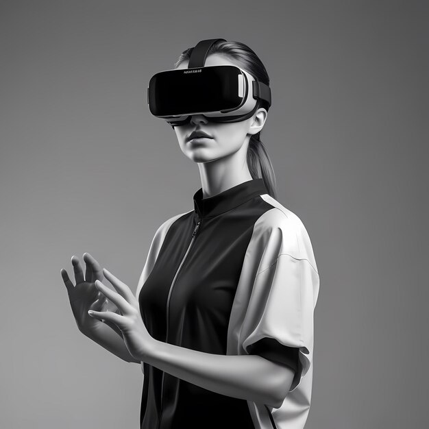 a woman wearing a virtual reality headset is wearing a virtual reality headset