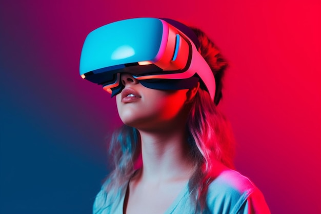 A woman wearing a virtual reality headset