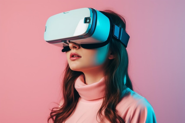 A woman wearing a virtual reality headset