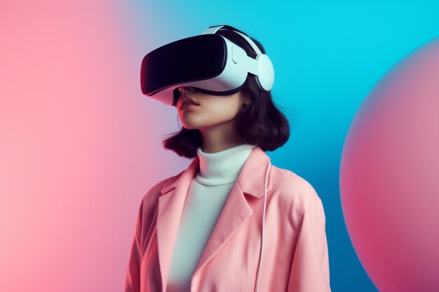 A woman wearing a virtual reality headset