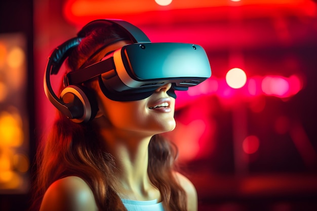 A woman wearing a virtual reality headset