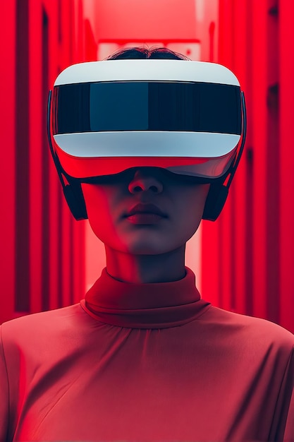 A woman wearing a virtual reality headset