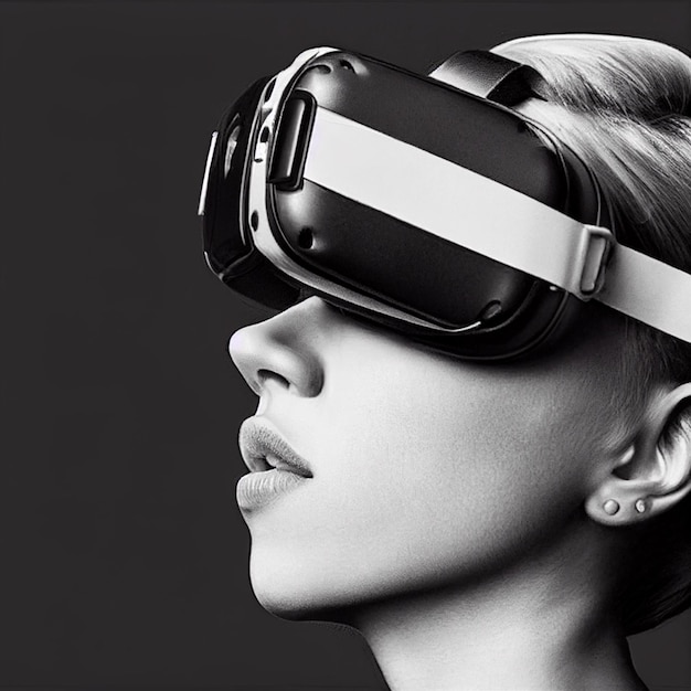 Photo woman wearing virtual reality vr headset portrait