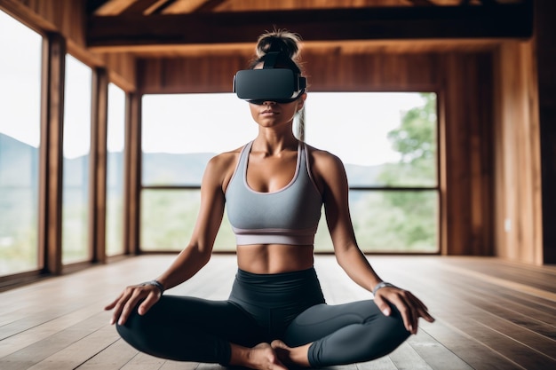 Woman Wearing a VR Headset While Doing Yoga