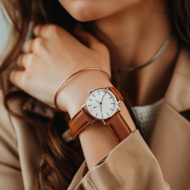 Photo a woman wearing a watch that says  the time  on the wrist