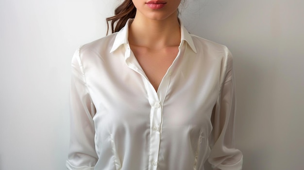 a woman wearing a white shirt with a collar that says quot shes a lady quot