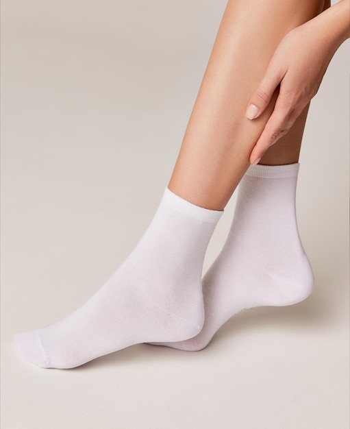 Woman wearing white socks for foot care