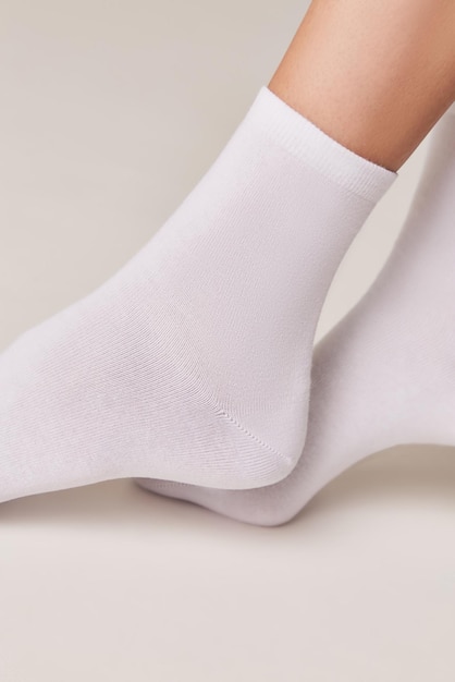 Woman wearing white socks for foot care