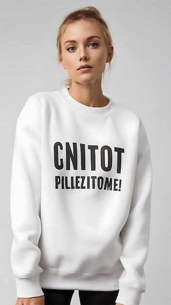 Photo a woman wearing a white sweater with the letters c p s