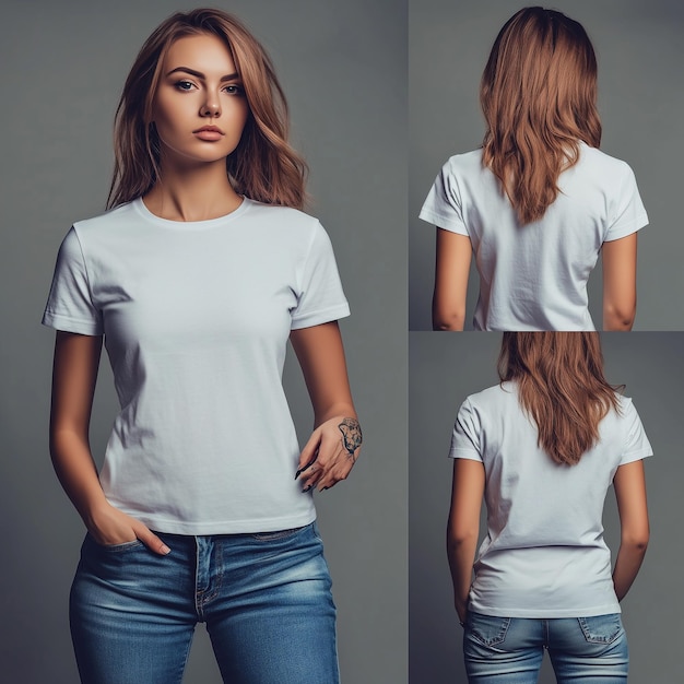 a woman wearing a white t shirt with the word quot on it