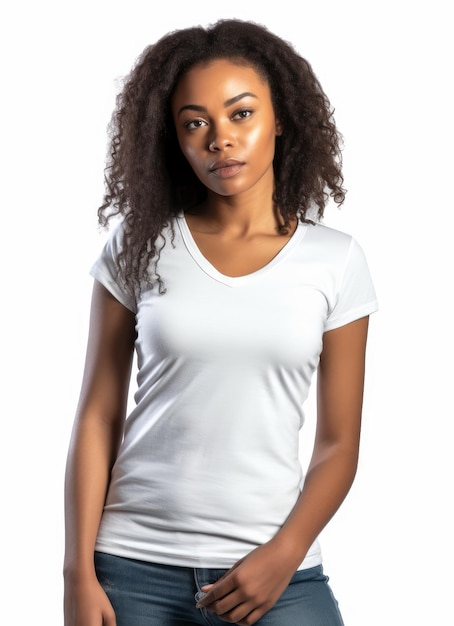 A woman wearing a white t - shirt with the word love on it