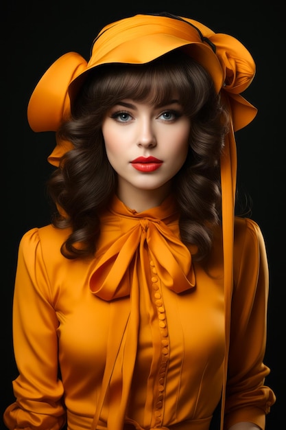 Woman wearing yellow hat and yellow dress Generative AI