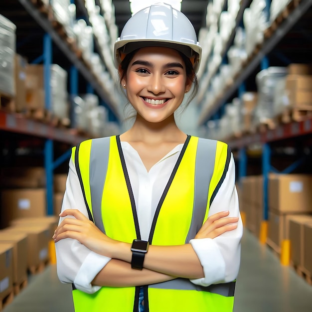 a woman wearing a yellow vest that says quot she is wearing a safety vest quot