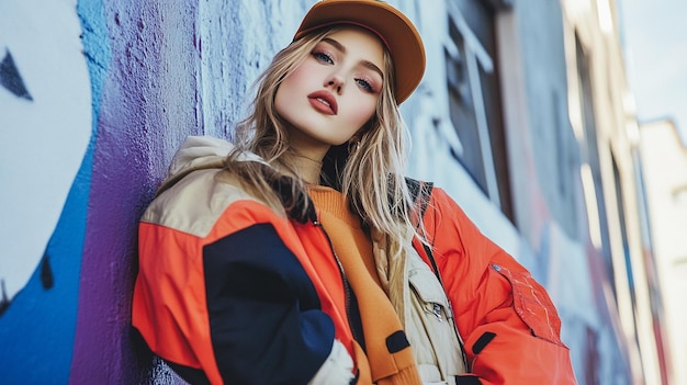 Photo a woman wears a jacket with a red lipstick and a hat