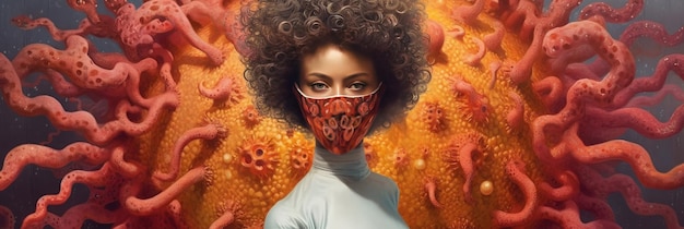 A woman wears a mask to prevent coronavirus Corona virus 2019ncov flu outbreak diffusion concept and protection against corona virus Generative Ai