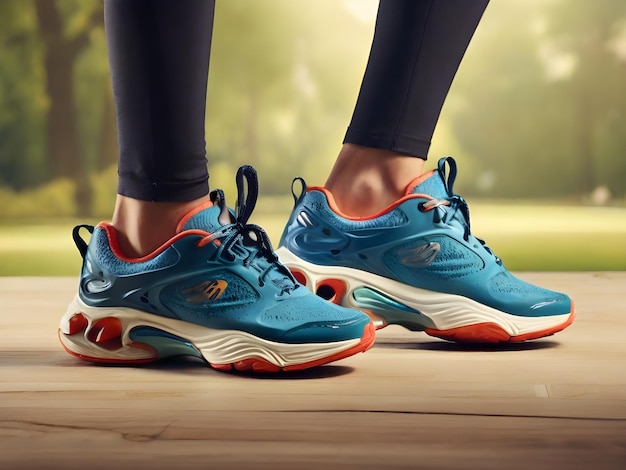 a woman wears a pair of running shoes