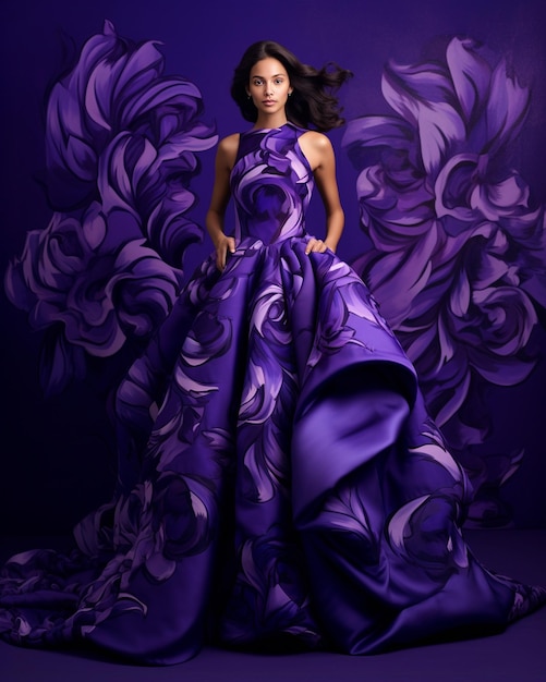 Woman Wears Purple Dress Posing