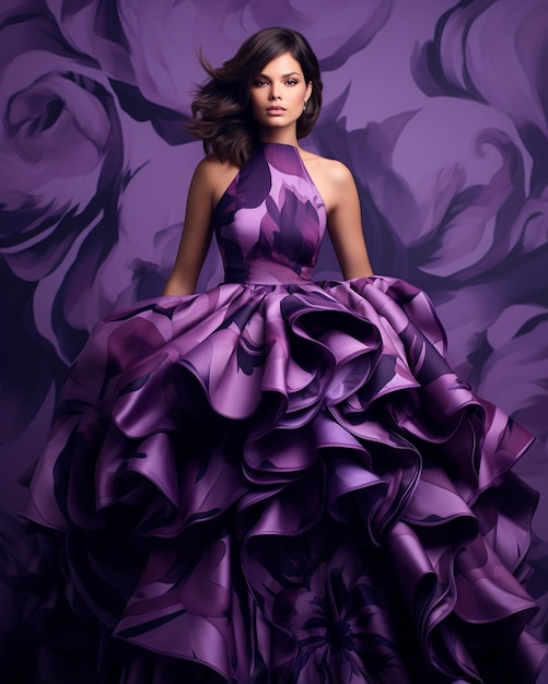 Woman Wears Purple Dress Posing