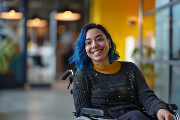 a woman in a wheelchair smiles for the camera