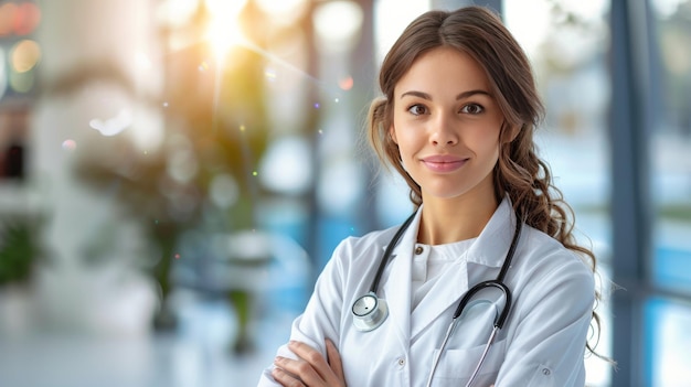 Woman in a White Coat With Stethoscope