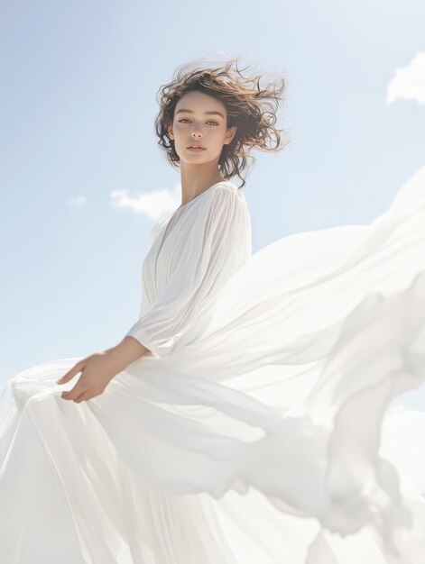 Photo a woman in a white dress with the word  on it