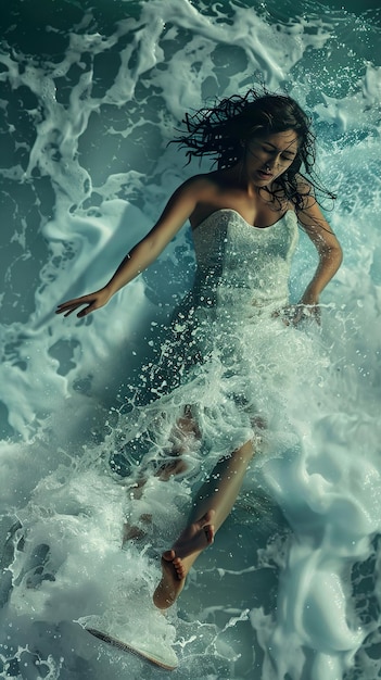 Photo a woman in a white dress with the word  on it