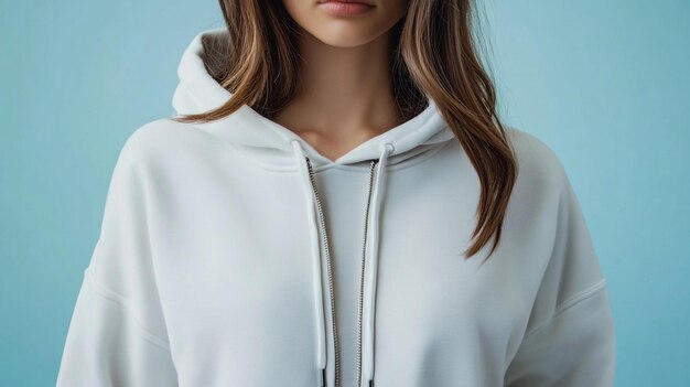 a woman in a white hoodie with a hoodie that says quot shes a model quot