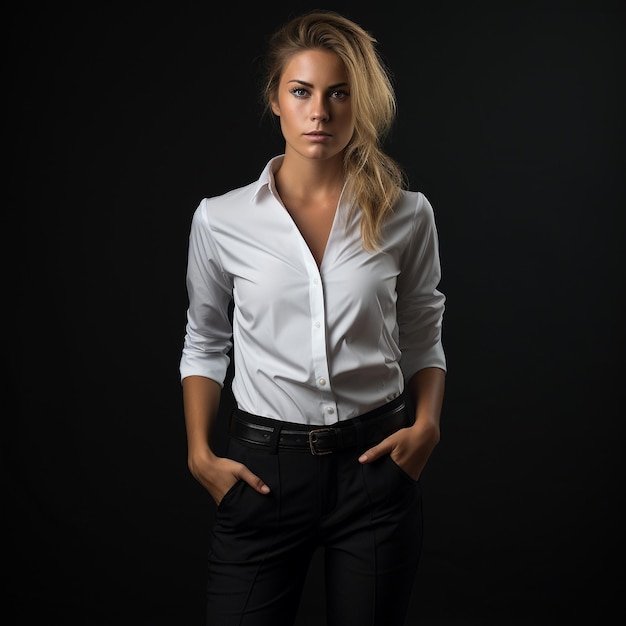 woman in a white shirt and black pants