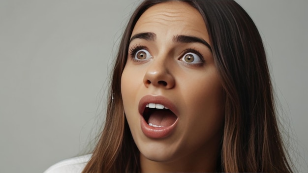 Photo woman on white shirt openmouthed and surprised