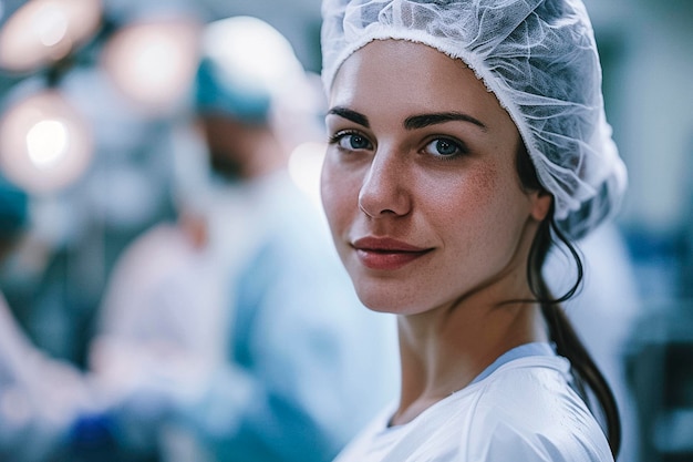 Woman in a white shirt and a white hat