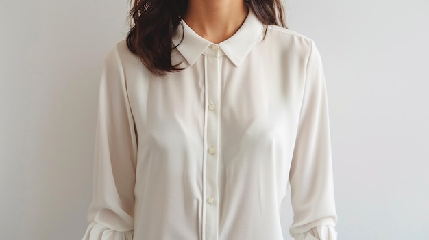 a woman in a white shirt with a collared shirt on