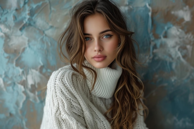 Photo woman in a white sweater on a white background