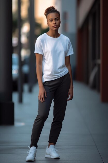 A woman in a white tshirt