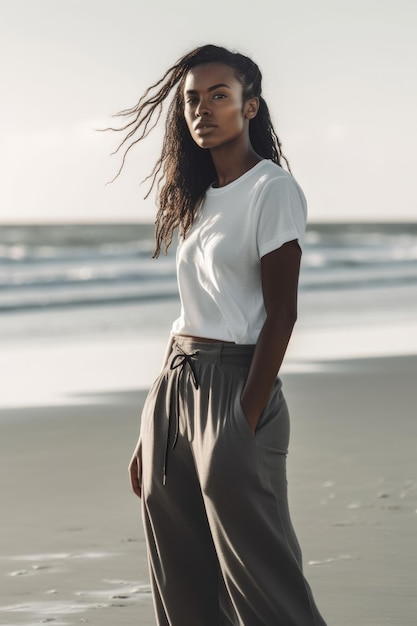 A woman in a white tshirt