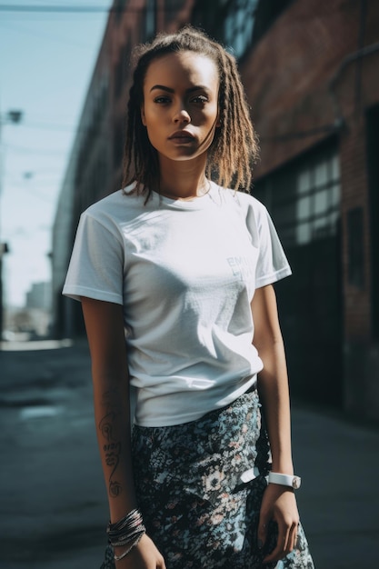 A woman in a white tshirt