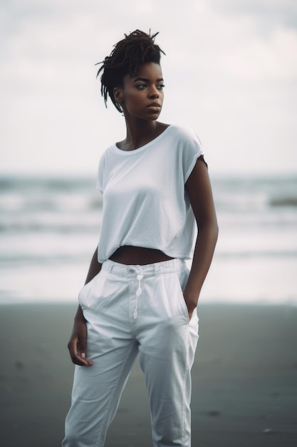 A woman in a white tshirt