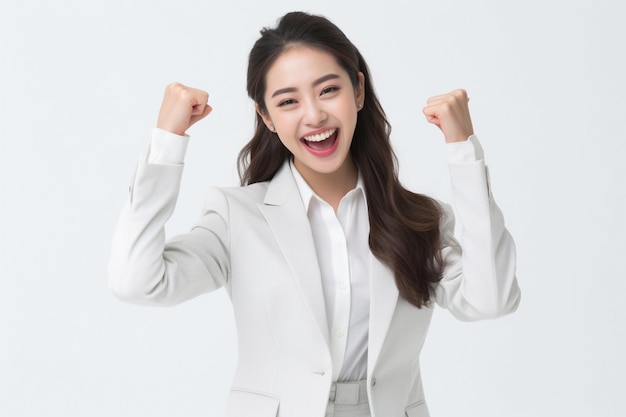 A woman who is pleased with a smile business suit