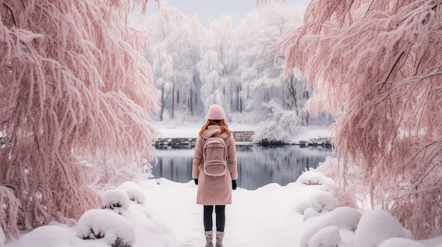 Woman in winter landscape