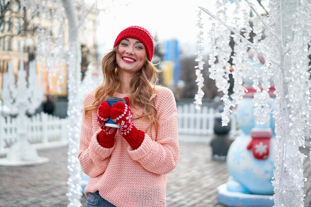 Woman winter outdoor ice rink background