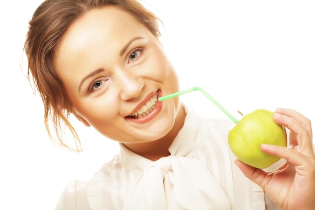 Woman with apple and Straws Cocktail