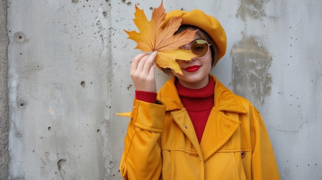 Photo the woman with autumn leaf