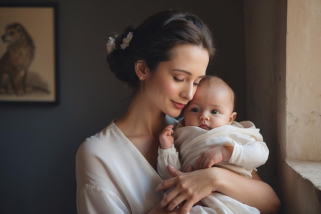 Photo woman with a baby in her arms