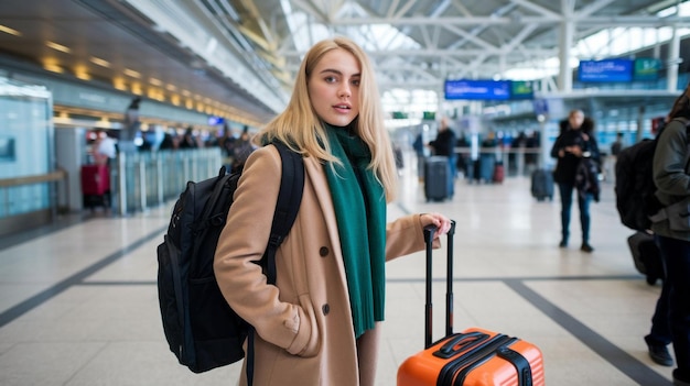 Photo a woman with a backpack and a backpack with a backpack on it