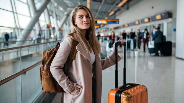 Photo a woman with a backpack and a bag of luggage