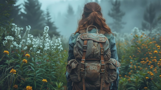 Photo a woman with a backpack that says  backpack  on it