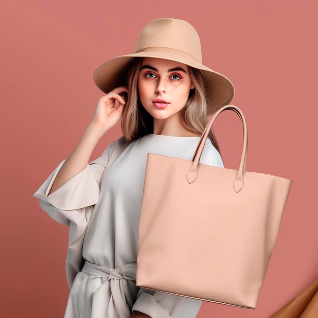 Woman with bag mockup hd