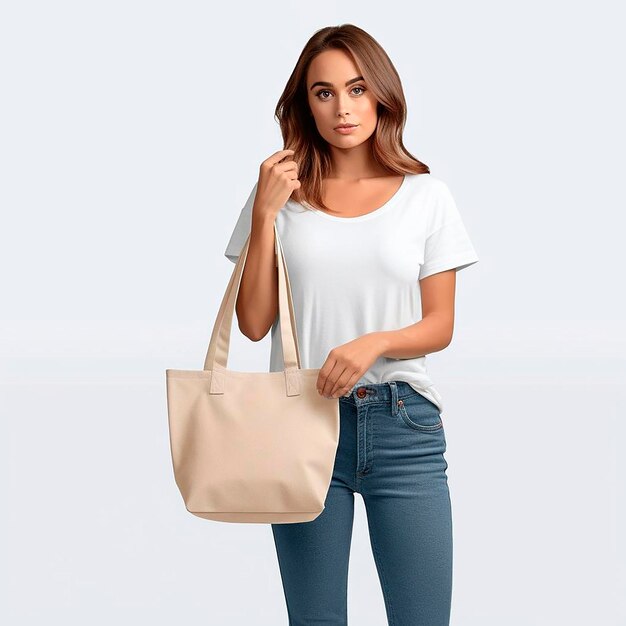 Woman with bag mockup hd