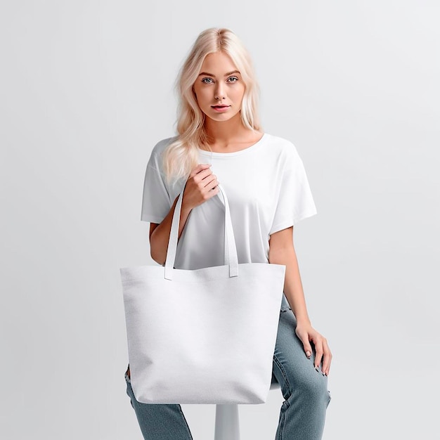 Woman with bag mockup hd